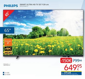Promoties Philips smart ultra hd tv 55’’-139 cm 65pus7608-12 - Philips - Geldig van 01/04/2024 tot 30/04/2024 bij Eldi