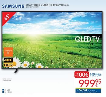 Promoties Samsung smart qled ultra hd tv 65’’-165 cm qe65q67cauxxn - Samsung - Geldig van 01/04/2024 tot 30/04/2024 bij Eldi