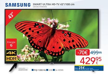 Promoties Samsung smart ultra hd-tv 43’’-108 cm ue43au7090xxn - Samsung - Geldig van 01/04/2024 tot 30/04/2024 bij Eldi