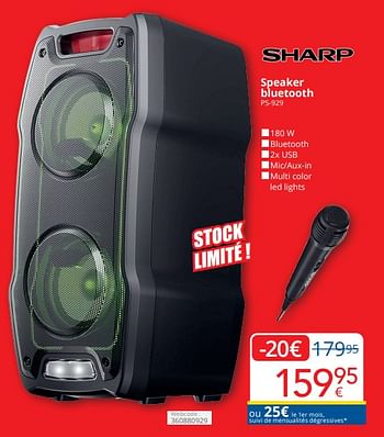 Promoties Sharp speaker bluetooth ps-929 - Sharp - Geldig van 01/04/2024 tot 30/04/2024 bij Eldi