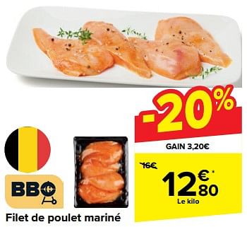 Promotions Filet de poulet mariné - Produit maison - Carrefour  - Valide de 03/04/2024 à 15/04/2024 chez Carrefour