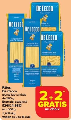 Promotions Spaghetti - De Cecco - Valide de 03/04/2024 à 15/04/2024 chez Carrefour