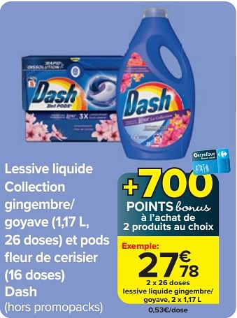 Promoties Lessive liquide gingembre- goyave - Dash - Geldig van 03/04/2024 tot 15/04/2024 bij Carrefour