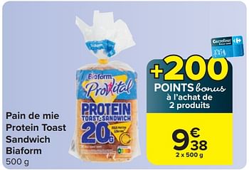 Promoties Pain de mie protein toast sandwich biaform - Biaform - Geldig van 03/04/2024 tot 15/04/2024 bij Carrefour