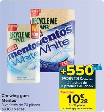Promotions Chewing-gum mentos - Mentos - Valide de 03/04/2024 à 15/04/2024 chez Carrefour