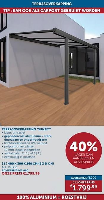 Promotions Terrasoverkapping sunset - Produit maison - Zelfbouwmarkt - Valide de 26/03/2024 à 22/04/2024 chez Zelfbouwmarkt