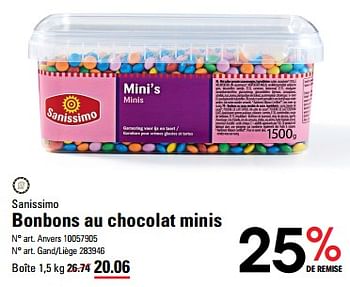 Promoties Bonbons au chocolat minis - sanissimo - Geldig van 04/04/2024 tot 22/04/2024 bij Sligro