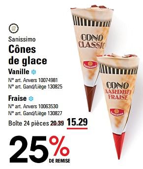 Promoties Cônes de glace vanille - sanissimo - Geldig van 04/04/2024 tot 22/04/2024 bij Sligro