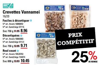 Promoties Crevettes vannamei faciles à décortiquer - Huismerk - Sligro - Geldig van 04/04/2024 tot 22/04/2024 bij Sligro