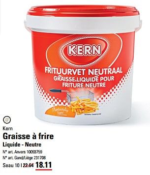 Promoties Graisse à frire liquide - neutre - Kern - Geldig van 04/04/2024 tot 22/04/2024 bij Sligro