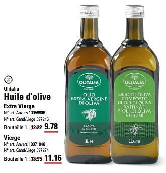 Promotions Huile d’olive extra vierge - Olitalia - Valide de 04/04/2024 à 22/04/2024 chez Sligro