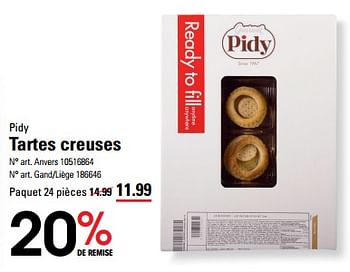 Promoties Tartes creuses - Pidy - Geldig van 04/04/2024 tot 22/04/2024 bij Sligro