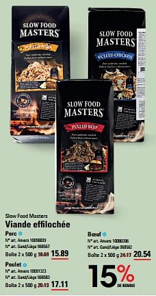 Promoties Viande effilochée porc - Slow Food Masters - Geldig van 04/04/2024 tot 22/04/2024 bij Sligro