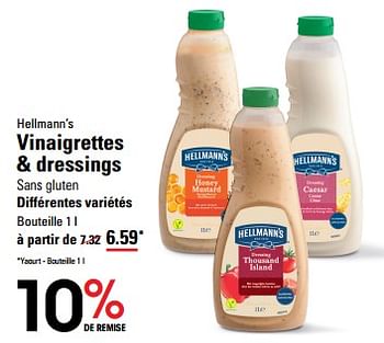 Promotions Vinaigrettes + dressings - Hellmann's - Valide de 04/04/2024 à 22/04/2024 chez Sligro