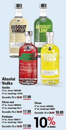 Promoties Absolut vodka vanille - Absolut - Geldig van 04/04/2024 tot 22/04/2024 bij Sligro
