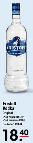 Promotions Eristoff vodka original - Eristoff - Valide de 04/04/2024 à 22/04/2024 chez Sligro