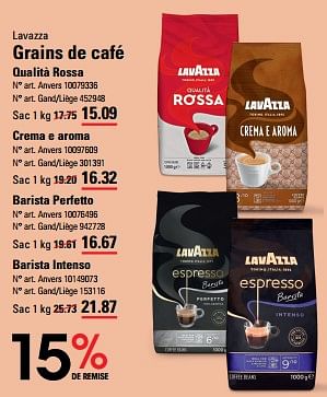 Promotions Grains de café qualità rossa - Lavazza - Valide de 04/04/2024 à 22/04/2024 chez Sligro