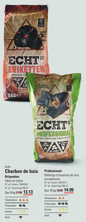 Promoties Charbon de bois briquettes - Echt - Geldig van 04/04/2024 tot 22/04/2024 bij Sligro