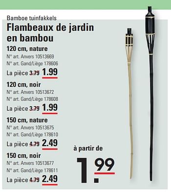 Promoties Flambeaux de jardin en bambou - Huismerk - Sligro - Geldig van 04/04/2024 tot 22/04/2024 bij Sligro