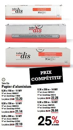 Promoties Papier d’aluminium - Takedis - Geldig van 04/04/2024 tot 22/04/2024 bij Sligro
