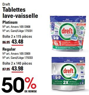 Promotions Tablettes lave-vaisselle platinum - Dreft - Valide de 04/04/2024 à 22/04/2024 chez Sligro