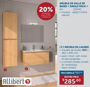Promoties Meuble de salle de bains single pack meuble de lavabo - Allibert - Geldig van 26/03/2024 tot 22/04/2024 bij Zelfbouwmarkt