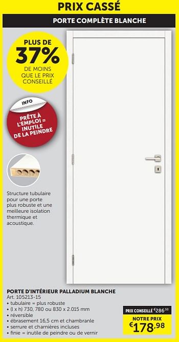 Promoties Porte intérieure finition blanche blanc platine - Huismerk - Zelfbouwmarkt - Geldig van 26/03/2024 tot 22/04/2024 bij Zelfbouwmarkt