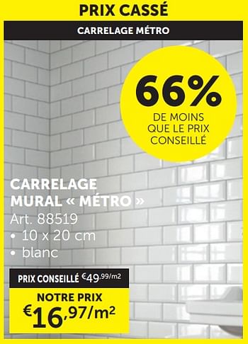 Promotions Carrelage mural metro blanc - Produit maison - Zelfbouwmarkt - Valide de 26/03/2024 à 22/04/2024 chez Zelfbouwmarkt