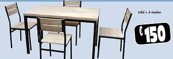 Promoties Tafel + 4 stoelen - Huismerk - Budgetmeubelen - Geldig van 01/04/2024 tot 30/04/2024 bij Budget Meubelen