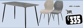 Promoties Tafel + 4 stoelen - Huismerk - Budgetmeubelen - Geldig van 01/04/2024 tot 30/04/2024 bij Budget Meubelen
