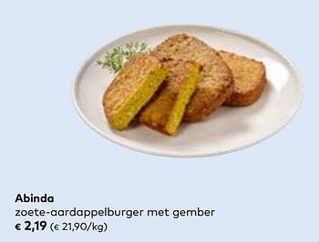 Promotions Abinda zoete aardappelburger met gember - Abinda - Valide de 27/03/2024 à 23/04/2024 chez Bioplanet