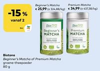 Promoties Biotona beginner`s matcha of premium matcha groene-theepoeder - Biotona - Geldig van 27/03/2024 tot 23/04/2024 bij Bioplanet