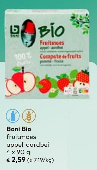 Promotions Boni bio fruitmoes appel-aardbei - Boni - Valide de 27/03/2024 à 23/04/2024 chez Bioplanet