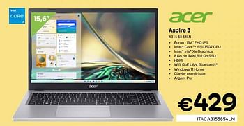 Promotions Acer aspire 3 a315-58-54ln - Acer - Valide de 01/04/2024 à 30/04/2024 chez Compudeals