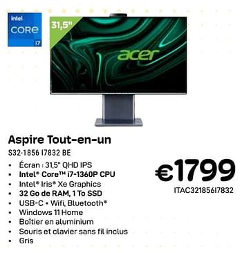 Promoties Acer aspire tout-en-un s32-1856 i7832 be - Acer - Geldig van 01/04/2024 tot 30/04/2024 bij Compudeals