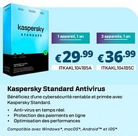 Promotions Kaspersky standard antivirus - Kaspersky - Valide de 01/04/2024 à 30/04/2024 chez Compudeals