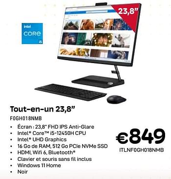 Promotions Lenovo 23,8`` all-in-one f0gh018nmb - Lenovo - Valide de 01/04/2024 à 30/04/2024 chez Compudeals