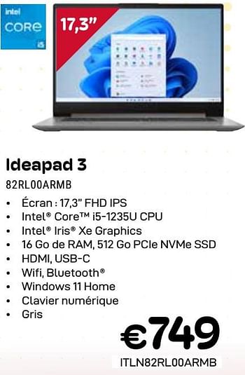 Promoties Lenovo ideapad 3 82rl00armb - Lenovo - Geldig van 01/04/2024 tot 30/04/2024 bij Compudeals