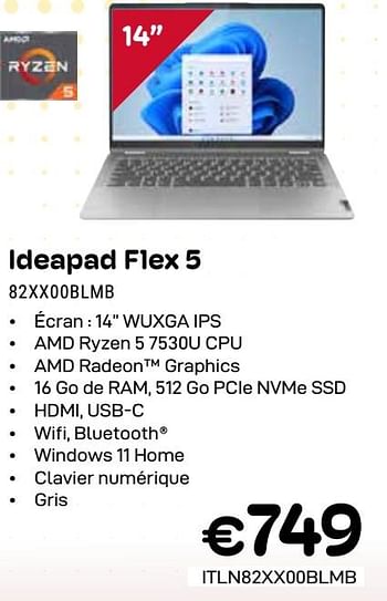 Promotions Lenovo ideapad flex 5 82xx00blmb - Lenovo - Valide de 01/04/2024 à 30/04/2024 chez Compudeals