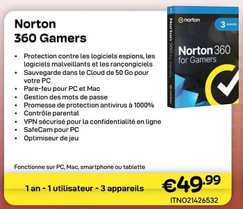 Promotions Norton 360 gamers - Norton - Valide de 01/04/2024 à 30/04/2024 chez Compudeals