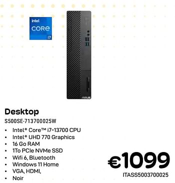 Promoties Asus desktop s500se-713700025w - Asus - Geldig van 01/04/2024 tot 30/04/2024 bij Compudeals
