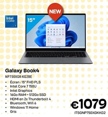 Promotions Samsung galaxy book4 np750xgk-kg2be - Samsung - Valide de 01/04/2024 à 30/04/2024 chez Compudeals