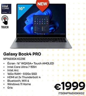 Promotions Samsung galaxy book4 pro np960xgk-kg2be - Samsung - Valide de 01/04/2024 à 30/04/2024 chez Compudeals