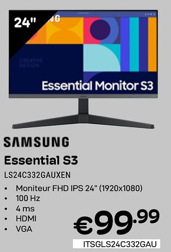 Promoties Samsung essential s3 ls24c332gauxen - Samsung - Geldig van 01/04/2024 tot 30/04/2024 bij Compudeals