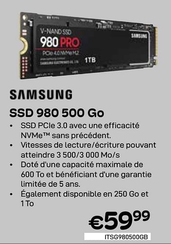 Promotions Ssd 980 500 gb - Samsung - Valide de 01/04/2024 à 30/04/2024 chez Compudeals