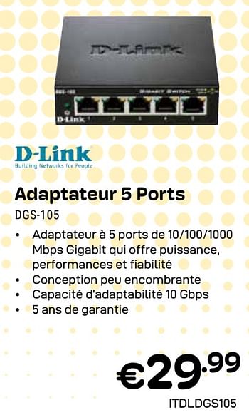 Promoties Adaptateur 5 ports dgs-105 - D-Link - Geldig van 01/04/2024 tot 30/04/2024 bij Compudeals