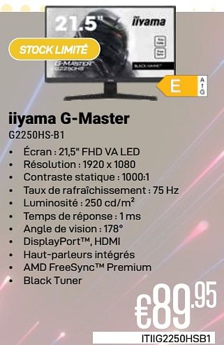 Promoties Iiyama g-master g2250hs-b1 - Iiyama - Geldig van 01/04/2024 tot 30/04/2024 bij Compudeals