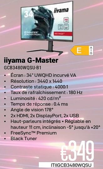 Promotions Iiyama g-master gcb3480wqsu-b1 - Iiyama - Valide de 01/04/2024 à 30/04/2024 chez Compudeals