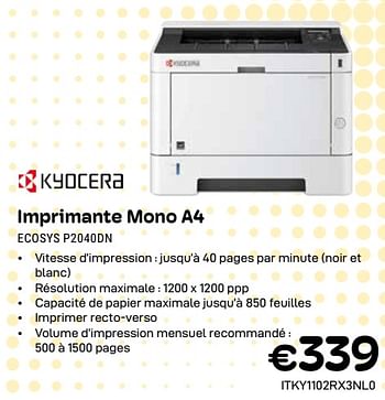 Promotions Kyocera a4 imprimante mono ecosys p2040dn - Kyocera - Valide de 01/04/2024 à 30/04/2024 chez Compudeals
