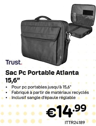 Promoties Sac pc portable atlanta 15,6” - Trust - Geldig van 01/04/2024 tot 30/04/2024 bij Compudeals
